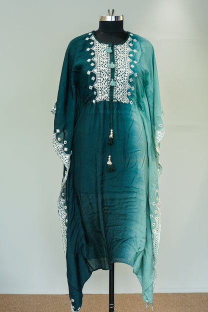 Green Ombre Embroidered Kaftan