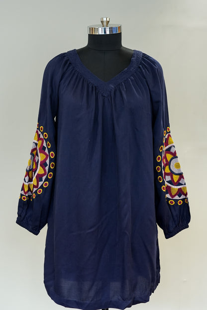 Blue Embroidered Short Kurti