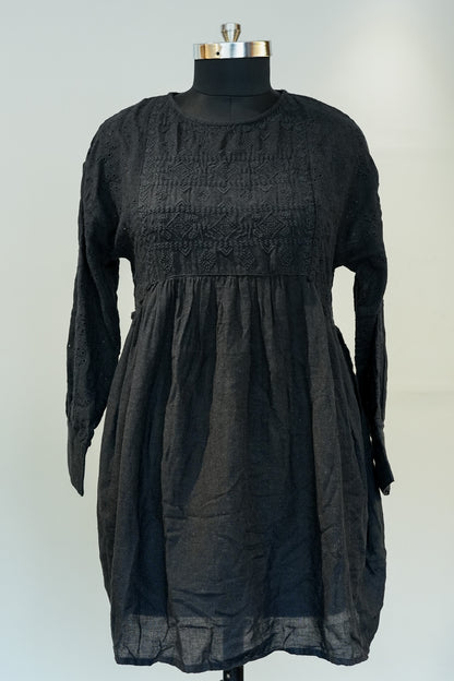 Black Front Elastic Short Dress