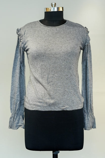 Grey Full Sleeves Knitted Top