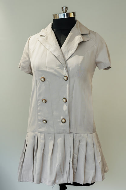 Off White Front Buttoned Short Dress