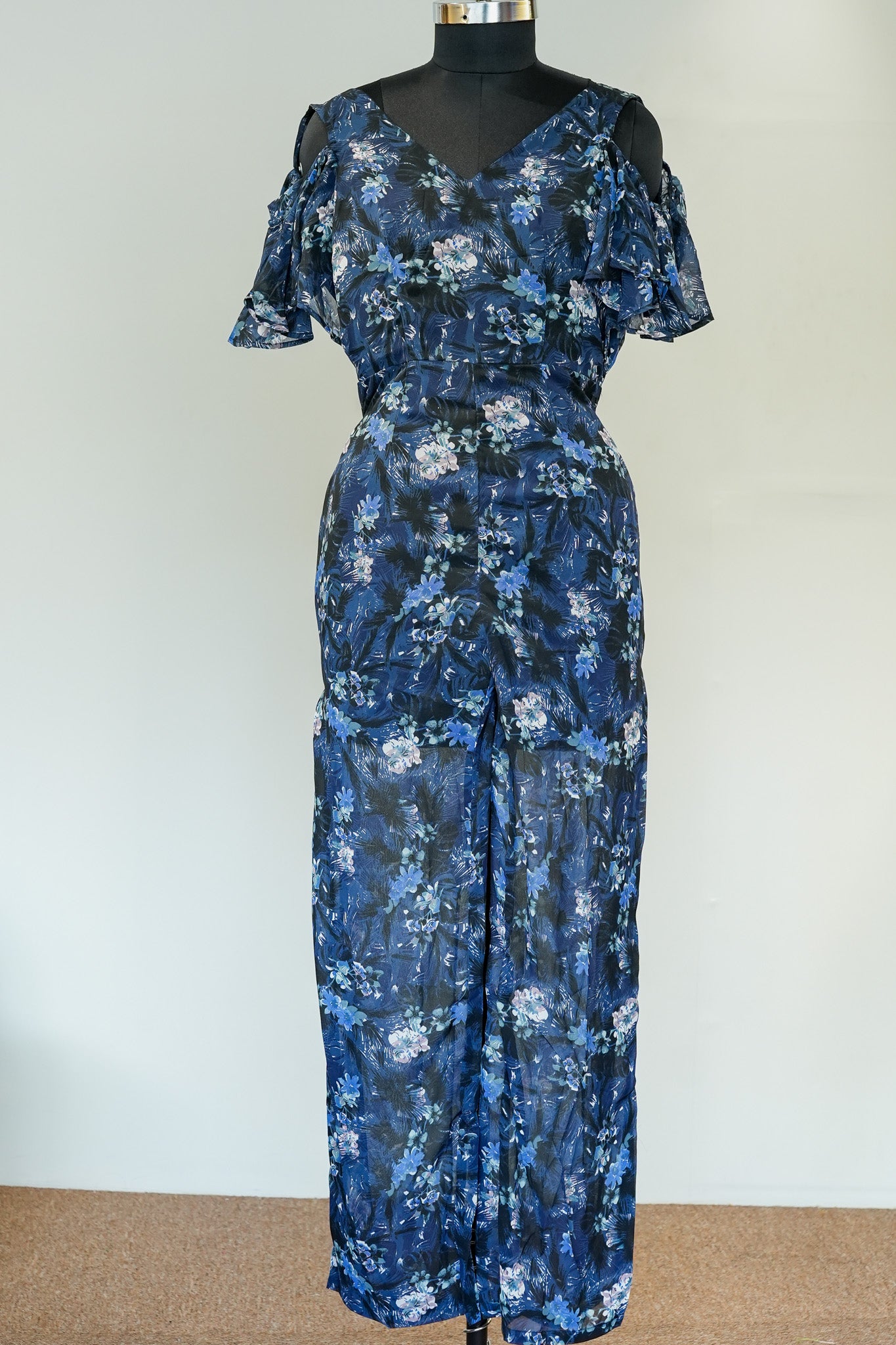 Blue Floral Off Shoulder Jumpsuit