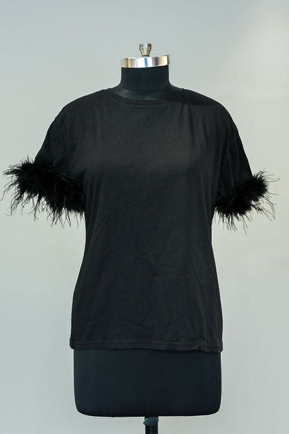 Black Feather Sleeves Top