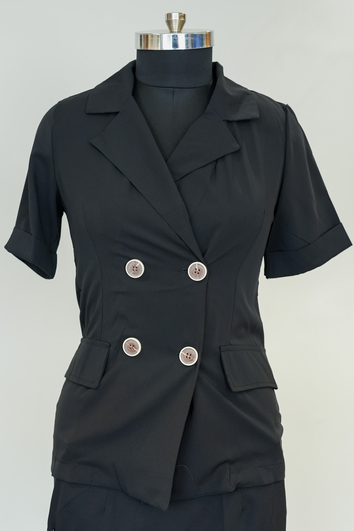 Black Collared Front Buttoned Dress