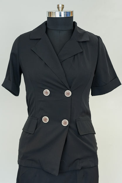 Black Collared Front Buttoned Dress