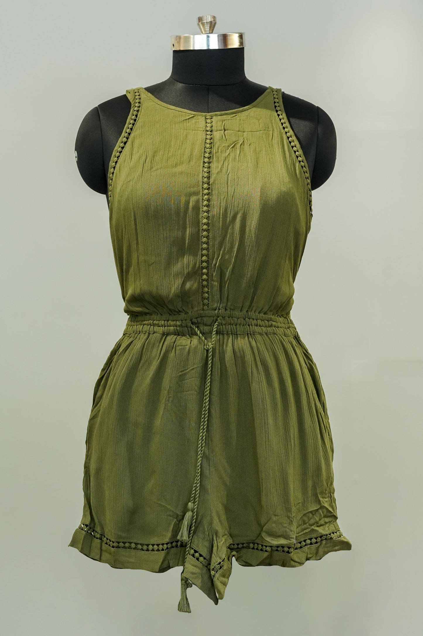 Olive Green Embroidered Playsuit