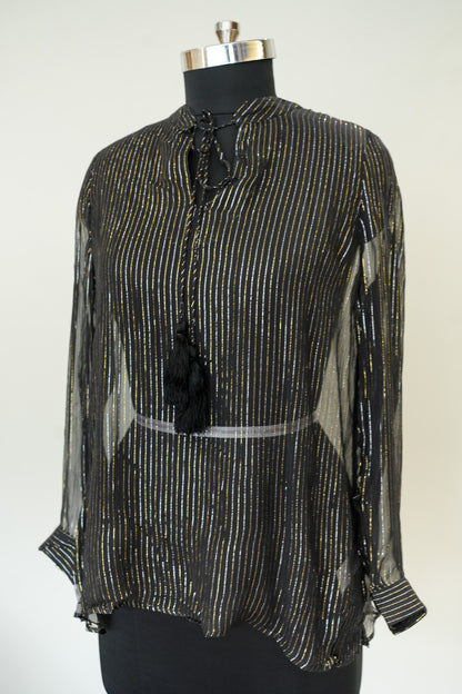 Black Striped Full Sleeves Top