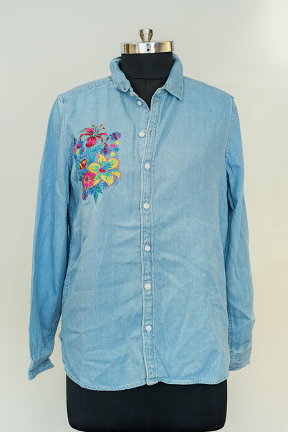 Floral Embroidered Denim Shirt