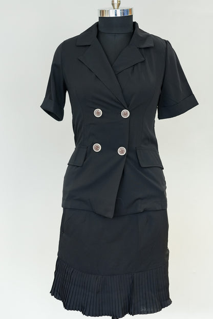 Black Collared Front Buttoned Dress