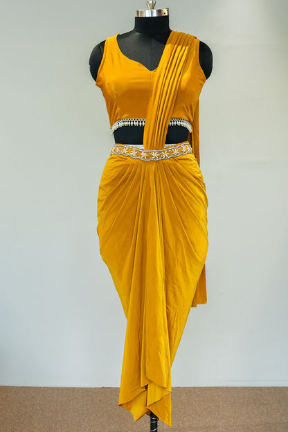 Mustard Embellised Drape Saree