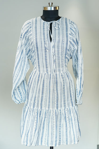 White Printed Frill Dress