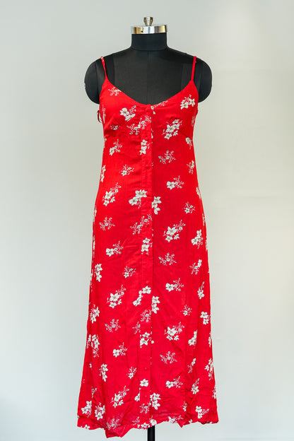 Red Floral Print Slip Dress