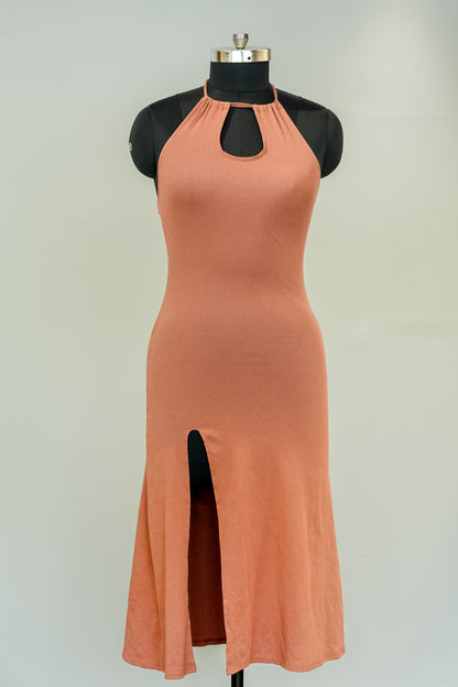 Rust Halter Neck Bodycon Dress