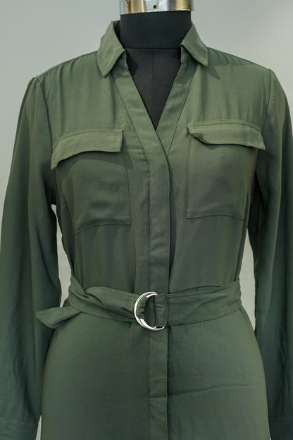 Green Long Belted Dress