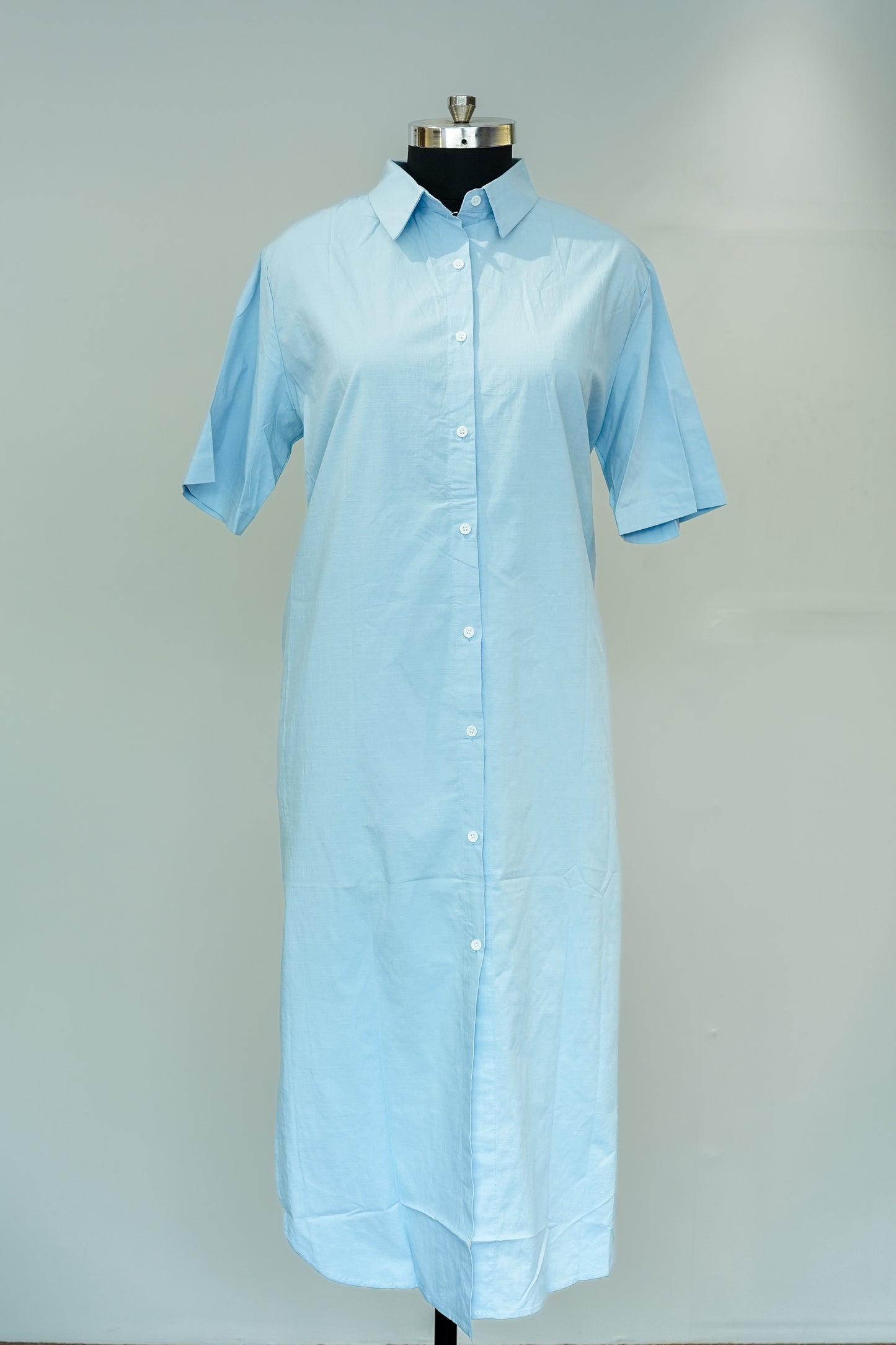 Sky Blue Buttoned Long Dress