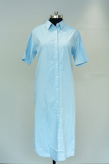 Sky Blue Buttoned Long Dress