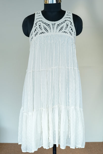White Lace Detailing Short Dress