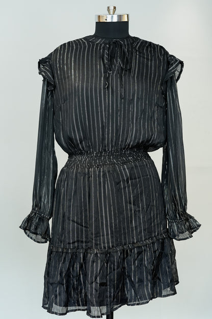 Black Striped Frill Short Dress