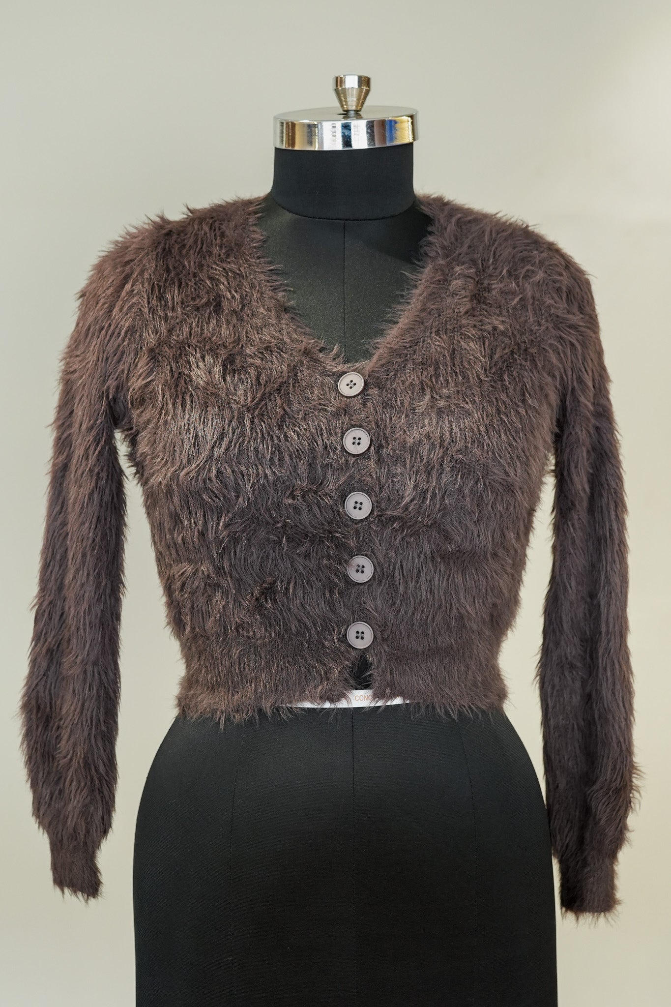 Brown Front Buttoned Frill Top