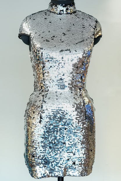 Silver Sequins Work Short Dress