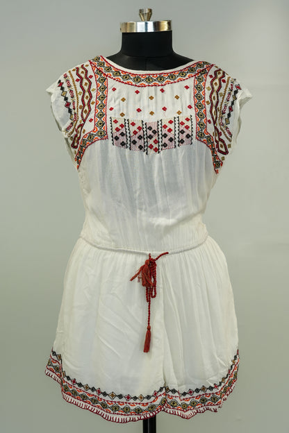 White Embroidered Playsuit