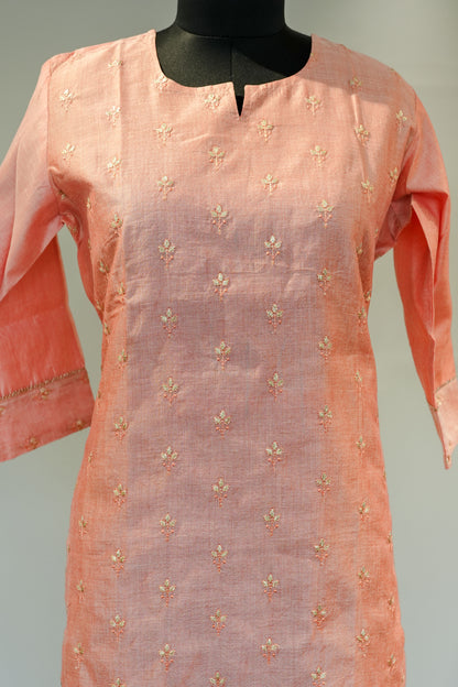 Peach Floral Embroidered Kurta