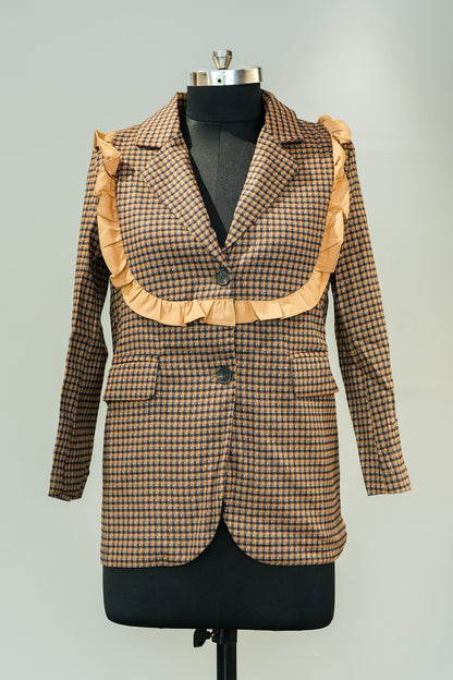 Swiss Check Ruffle Blazer