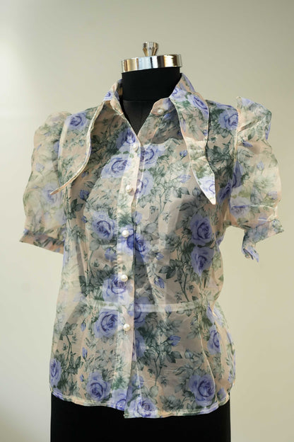 Blue Floral Organza Top