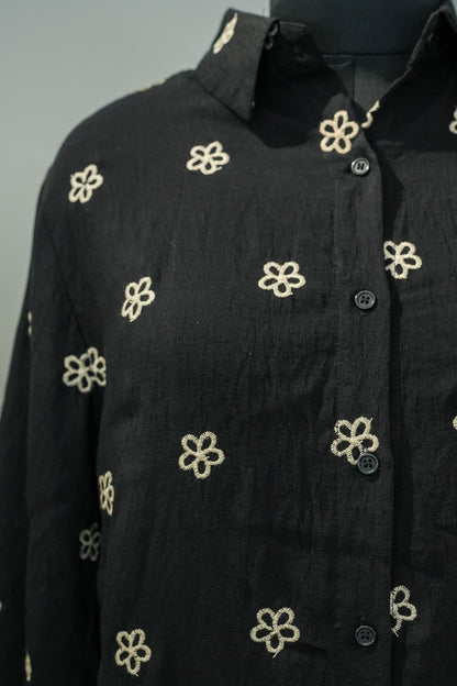 Black Floral Embroidered Shirt