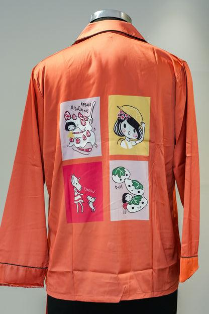 Rust Printed Satin Nightsuit