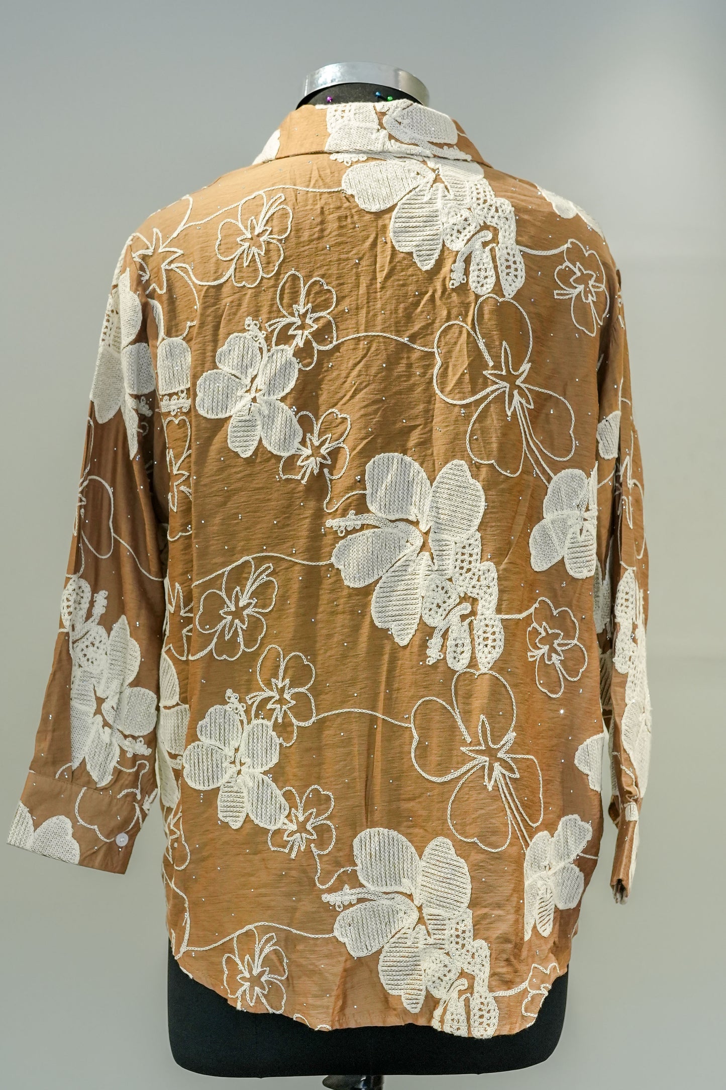 Beige Floral Embroidered Shirt