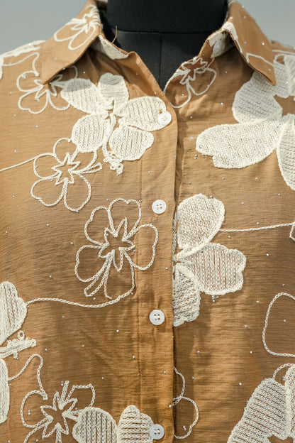Beige Floral Embroidered Shirt