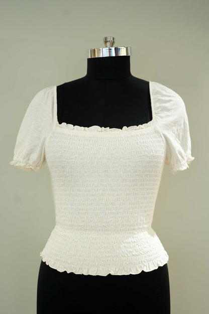 White Off Shoulder Wrinkled Top