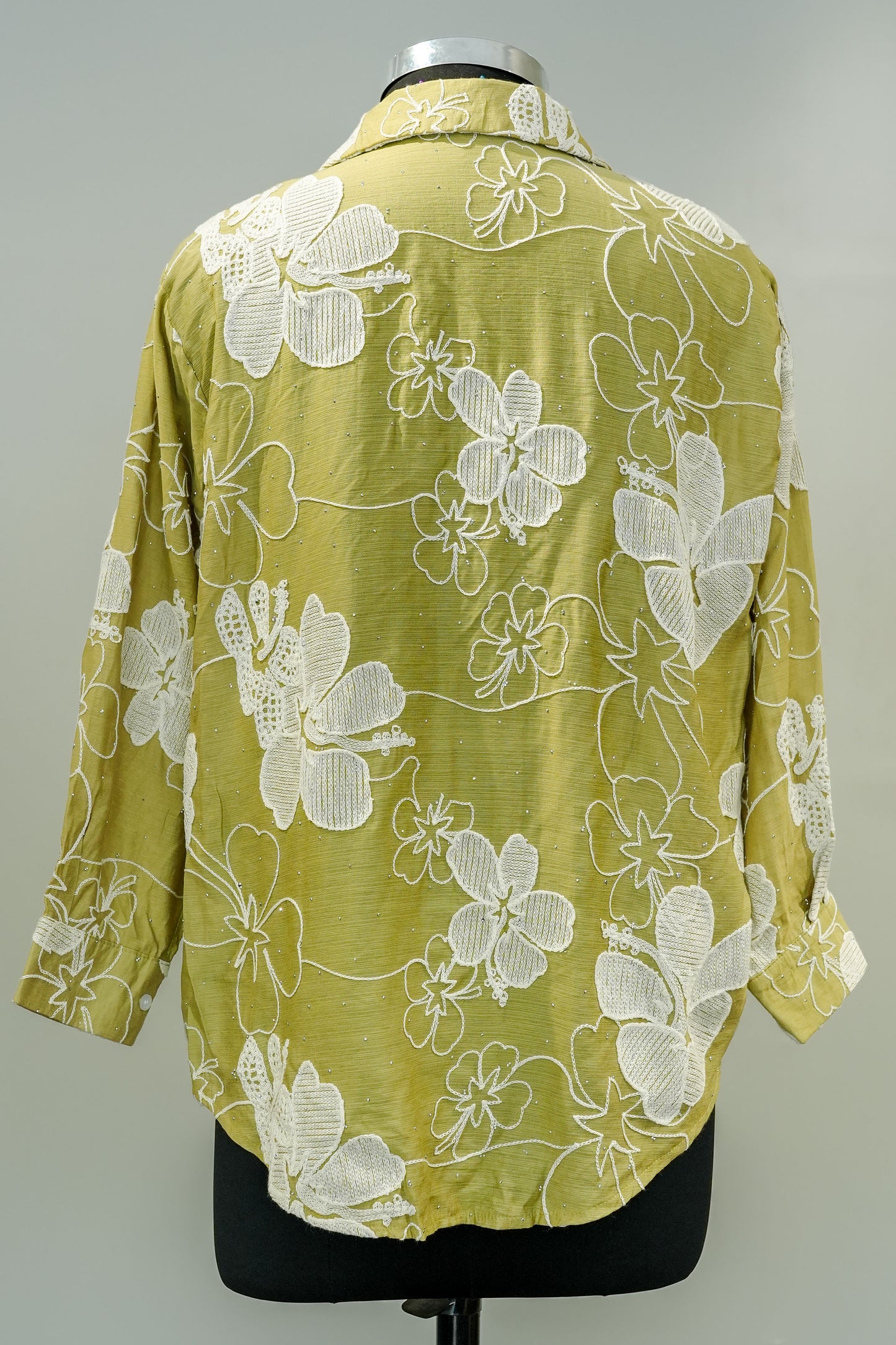 Green Floral Embroidered Shirt