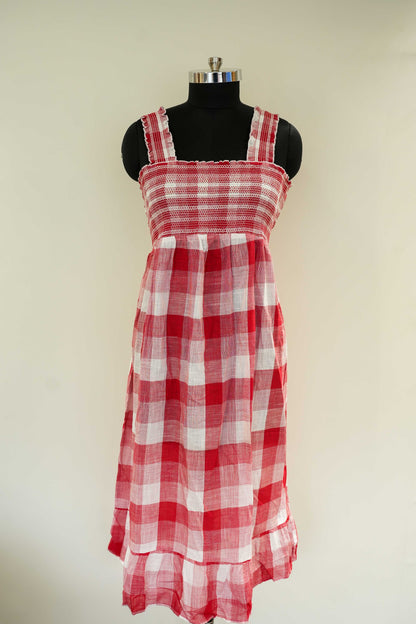 Red Check Long Dress