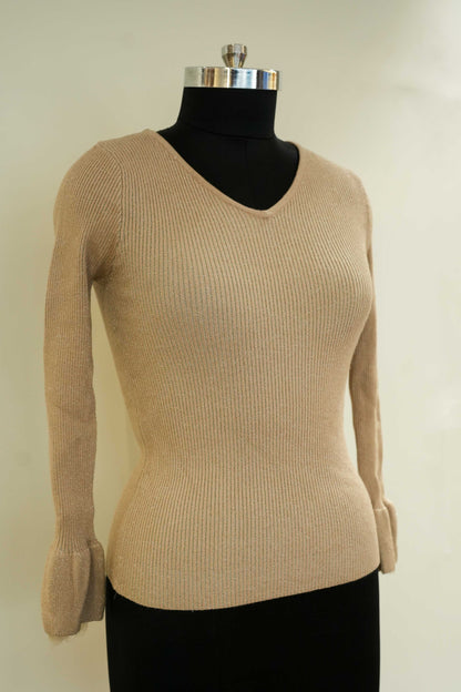 Beige Knitted Full Sleeves Top