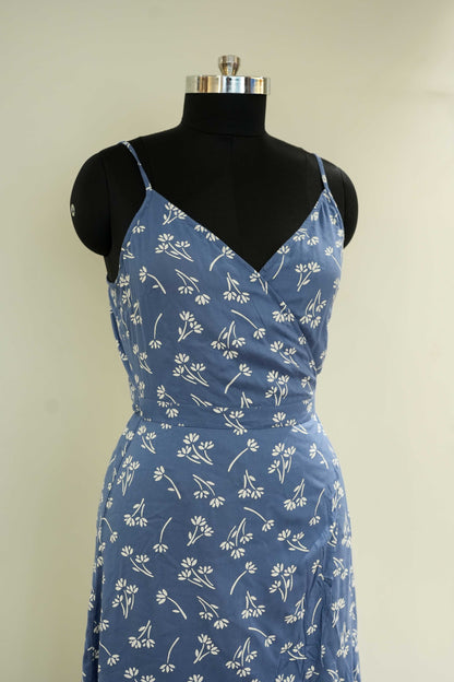 Blue Floral Wrap Around Dress
