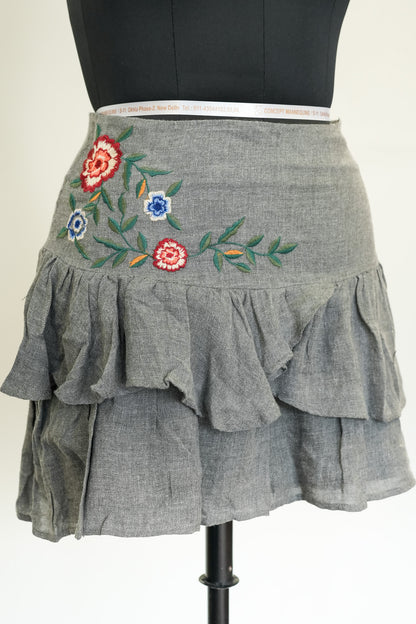 Grey Floral Work Short Skirt