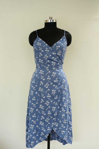 Blue Floral Wrap Around Dress
