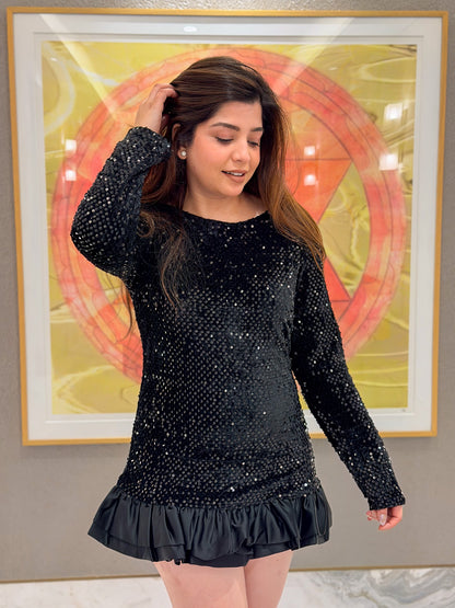 Skye Black Sequins Short Dress