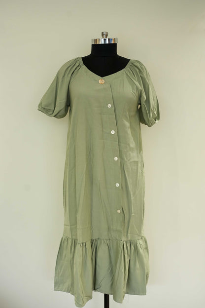 Green Side Buttoned Dress