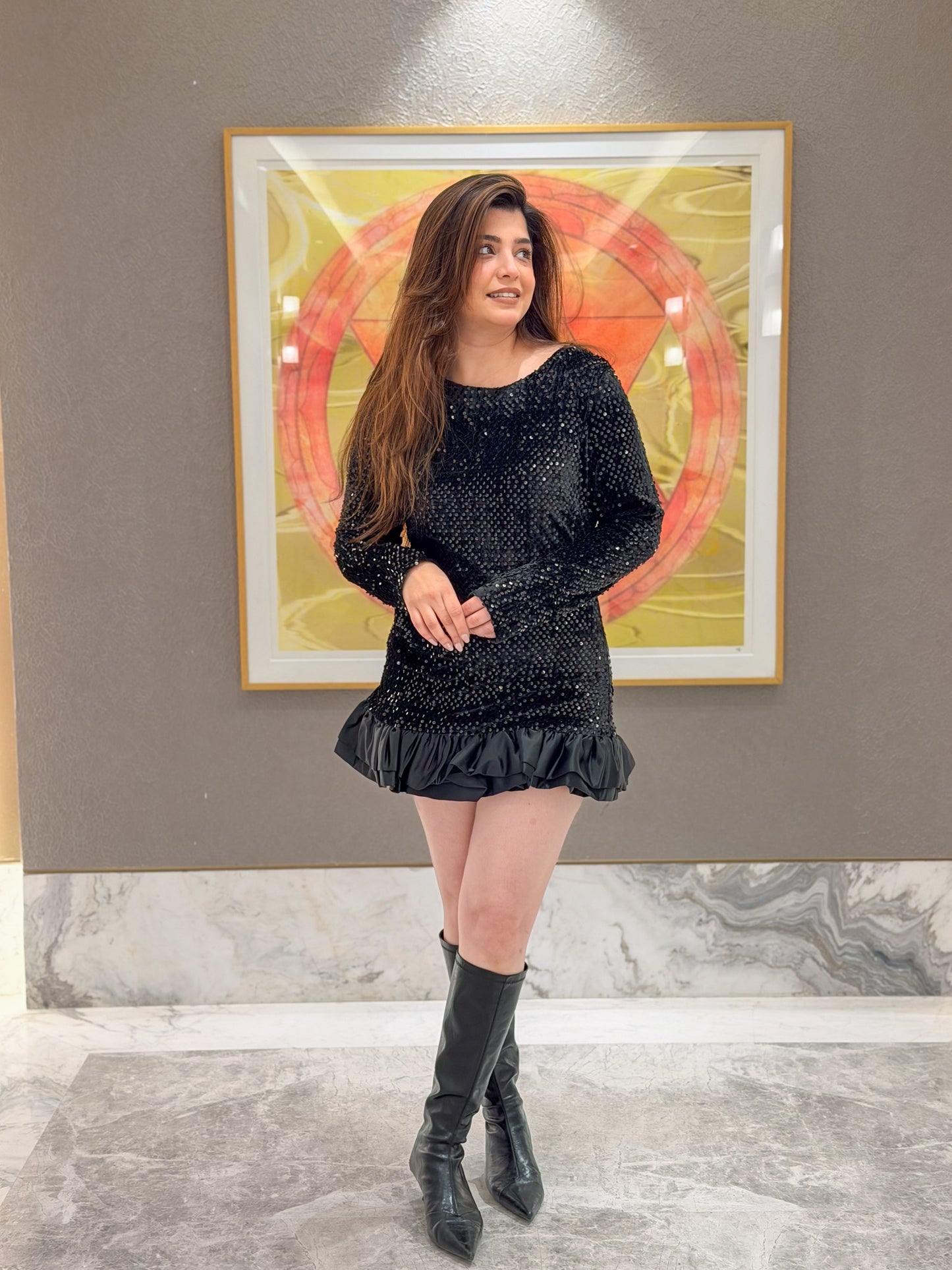 Skye Black Sequins Short Dress