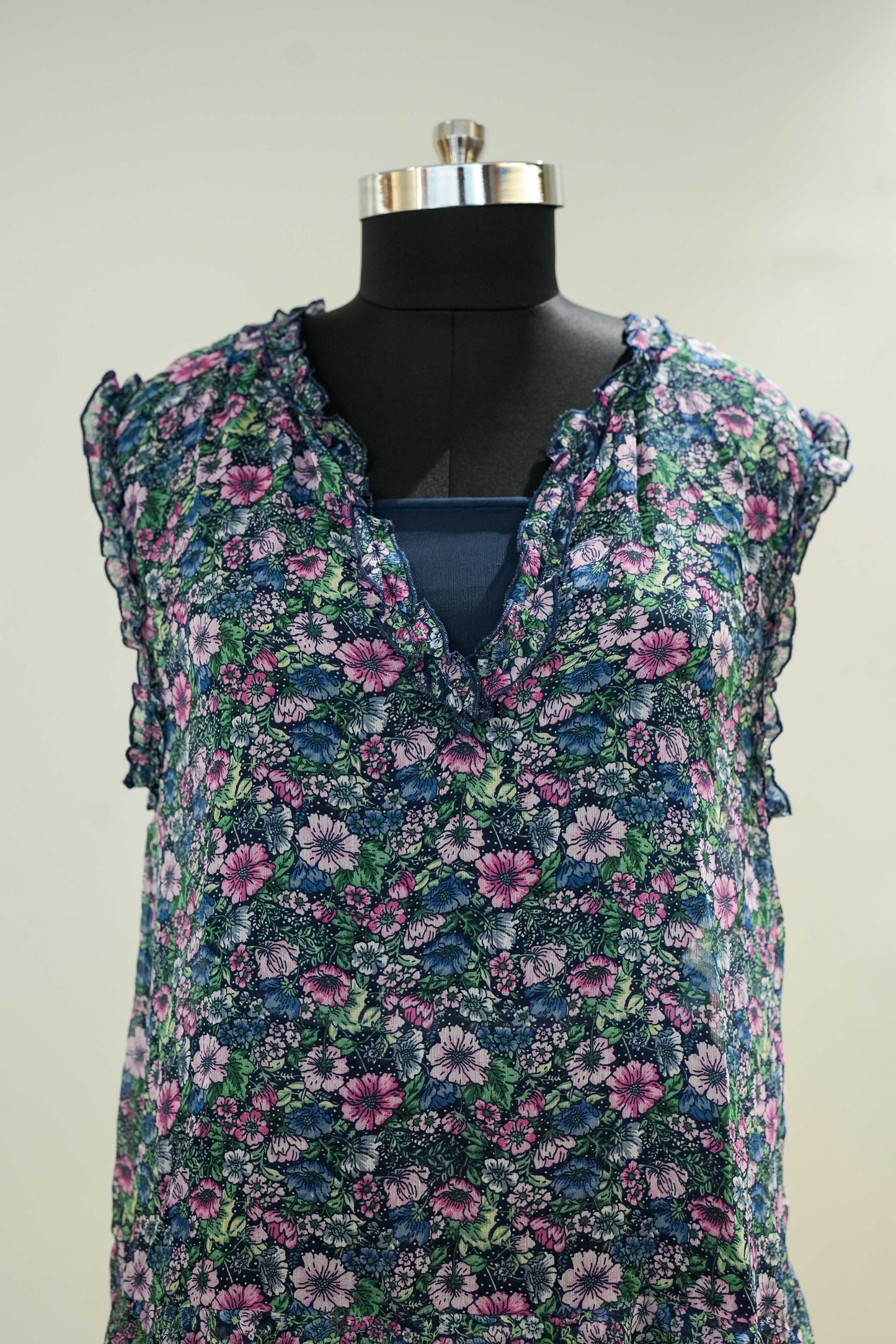 Floral Short Cut Sleeves Dress