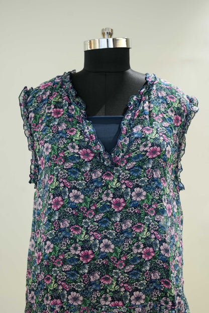 Floral Short Cut Sleeves Dress