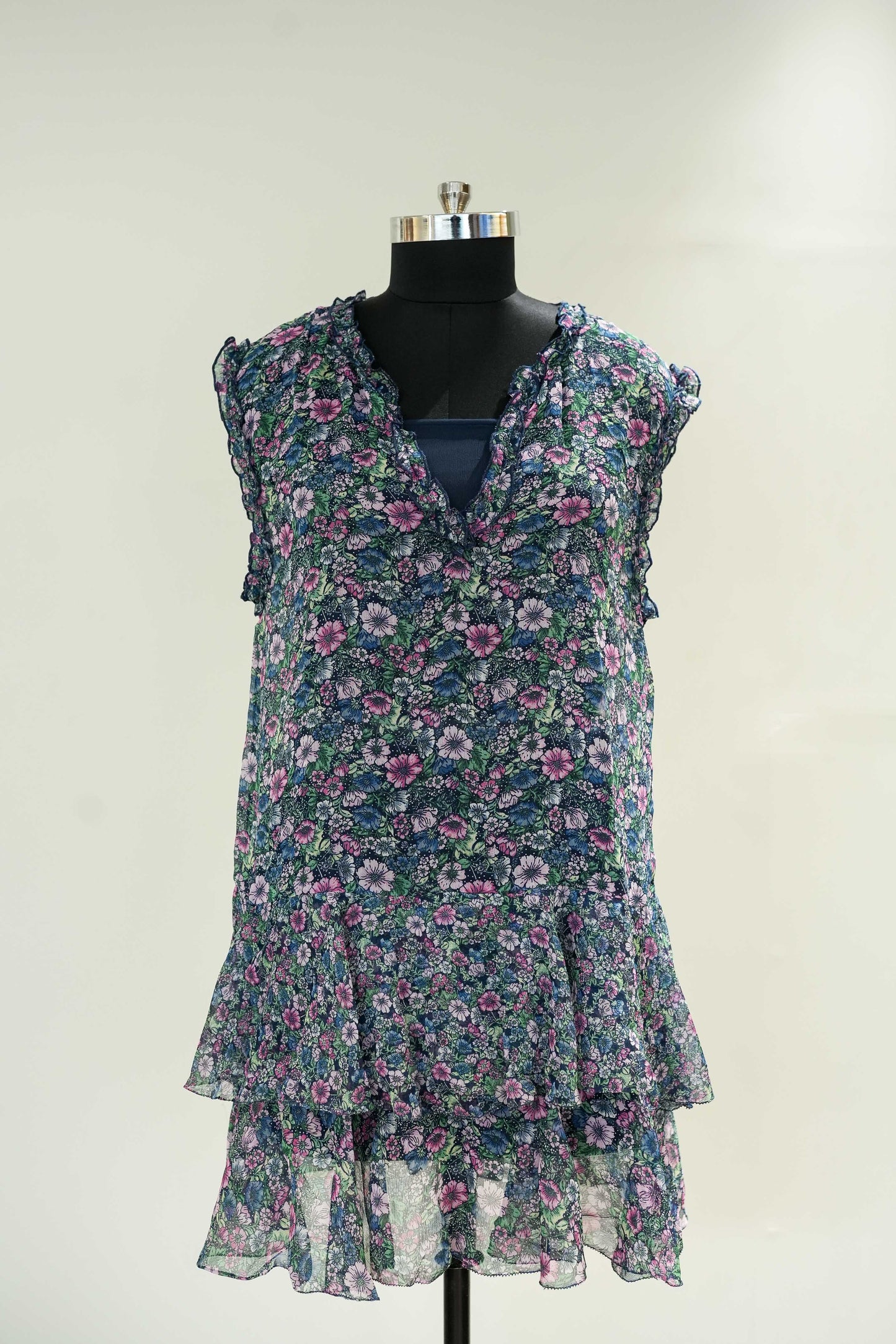 Floral Short Cut Sleeves Dress