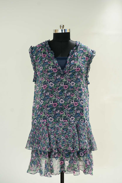 Floral Short Cut Sleeves Dress