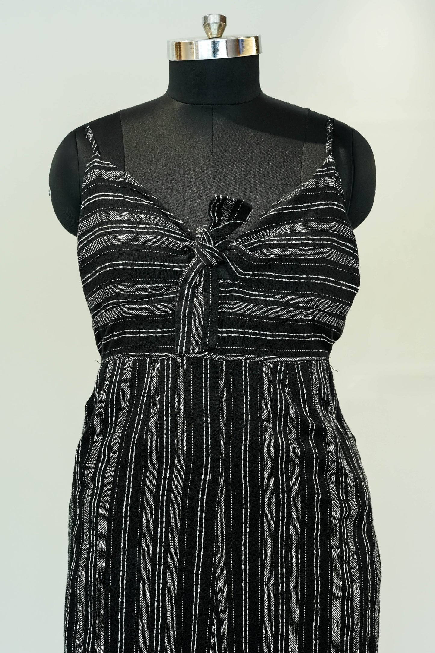 Black Stripes Front Knot Jumpsuit