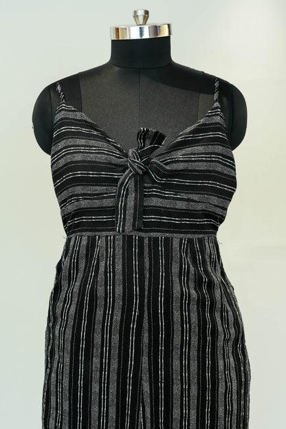 Black Stripes Front Knot Jumpsuit