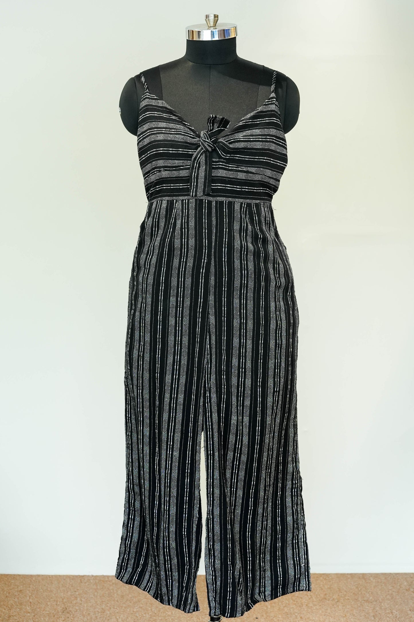 Black Stripes Front Knot Jumpsuit