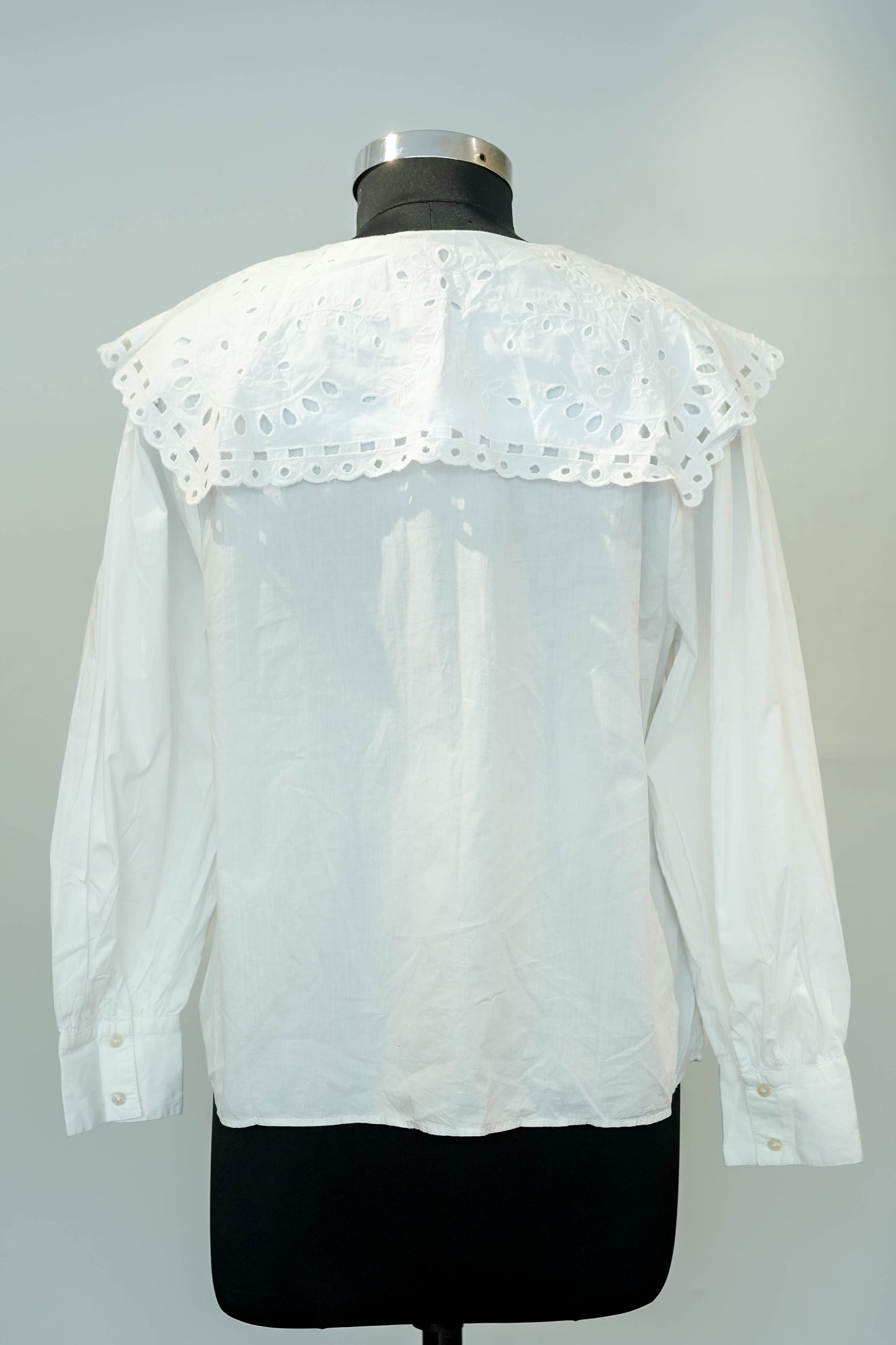White Full Sleeves Schiffli Work Shirt